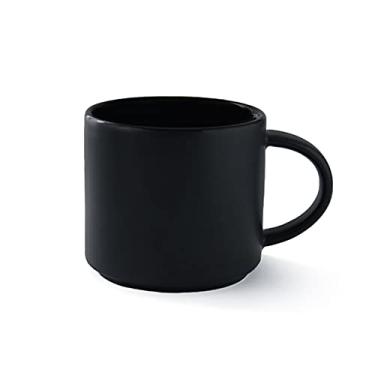 Imagem de ZaH Caneca de café de 400 ml, canecas de cerâmica de cor sólida, chávena de chá para escritório em casa - lavar na máquina de lavar louça, aquecimento no micro-ondas (preto)