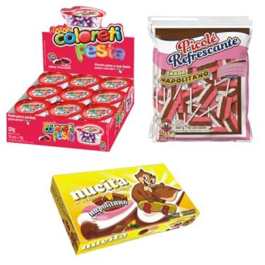 Imagem de Kit 3 Guloseimas Coloridas Nucita Pirulito Picole Confete de Chocolate