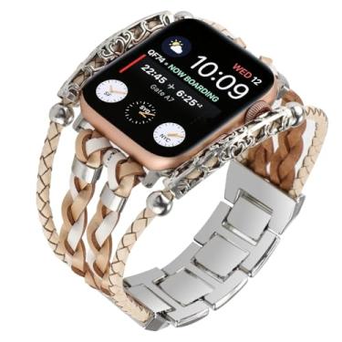 Imagem de Waillynice Pulseira de metal para Apple Watch série 876 SE54Ultra, pulseira feminina para IWatch de 49 mm, 45 mm, 41 mm, 40 mm, 38, 44 mm, pulso peal (branco cáqui, 38 40 41 mm)