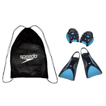 Imagem de Kit Natação Speedo Sacola Mochila Mesh + Nadadeira Power Fin Pé de Pato + Palmar Power Paddles (Nad M 37/39 - Palmar P)