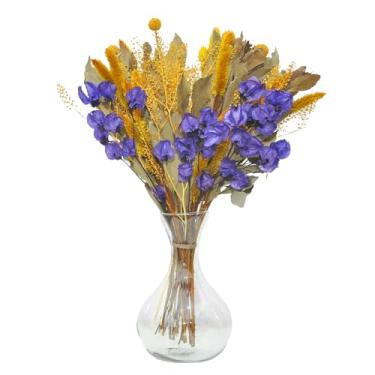 Imagem de Arranjo de flores desidratadas bouganville roxo com vaso de vidro
