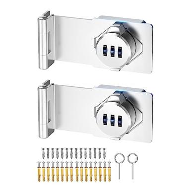 Imagem de Fechaduras de ferrolho com senha de armário, fechadura de porta de celeiro de 90 graus, trava de combinação de segurança doméstica para armário, cerca, banheiro, ao ar livre, jardim (prata - 2 peças)
