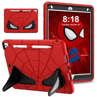 Imagem de Capa para iPad 9ª geração 10,2 polegadas A2602 A2603 A2604 Capa infantil para tablet + PC para iPad 8ª/7ª geração A2270 A2200 A2197 Spider (vermelho e preto, para iPad 7ª 8ª e 9ª geração)