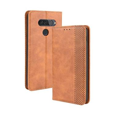 Imagem de Capa para LG Q70, capa flip carteira com suporte de couro para LG Q70, capa magnética retrô para celular, capa carteira de telefone com compartimentos para cartões