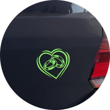 Imagem de Adesivo de Carro Coração Alianças de Casamento - Cor Amarelo - Melhor 