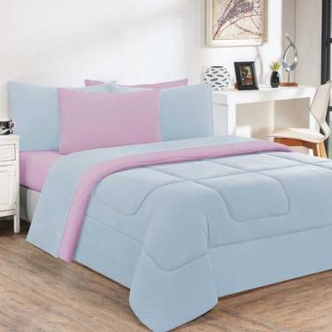 Imagem de Edredom Malha 100% Algodão Gran Moratta 1 Peça Casal - Azul Bebê/Rosa 