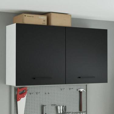 Imagem de Armário Aéreo Multiuso 120cm 2 Portas Agata Madesa B, Branco/Preto