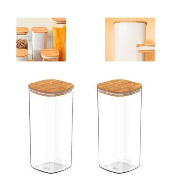 Imagem de Kit Com 2 Potes Herméticos Keep 1,5l Com Tampa De Bambu - OU, Transpar