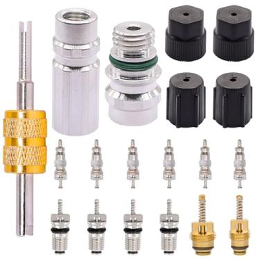 Imagem de TWTADE Kit de núcleo de válvula de ar condicionado de 19 peças - carro AC R12 R134a vedação de teflon refrigeração núcleos de haste de válvula Schrader com ferramenta de removedor, válvula de serviço