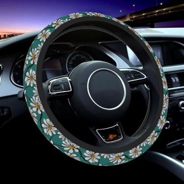 Imagem de Capa de volante Daisy para mulheres e homens, antiderrapante, respirável e com absorção de suor, universal, 38 cm, fofo, protetor de volante, margarida, acessórios para carro (margarida)