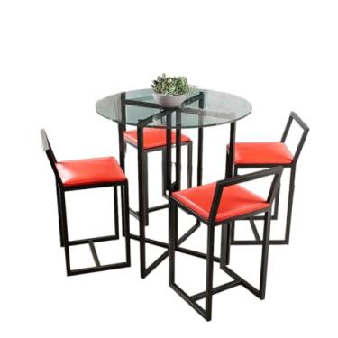 Imagem de Conjunto Mesa Redonda Vidro 4 Cadeiras Pequena Estofado Industrial Black (VERMELHO)
