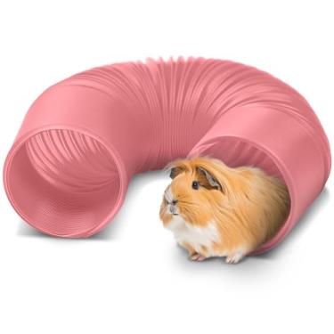 Imagem de Túneis de porquinho-da-índia e tubos de hamster - túneis divertidos para furões - Acessórios ideais para gaiola de rato - Brinquedos dobráveis de porquinho-da-índia para alívio do tédio - rosa