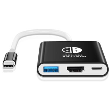 Imagem de Switch Dock para Nintendo Switch, estação de ancoragem de vídeo 4K, conector adaptador de TV portátil para Nintendo Switch NS/OLED USB C para HDMI Dock de viagem com USB 3.0 Plug & Play (preto +