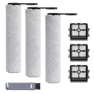 Imagem de Substituição de escova e filtro de rolo compatível com aspirador de pó sem fio Tineco Floor One Stretch S6, peças de reposição incluem 3 rolos de escova, 3 filtros