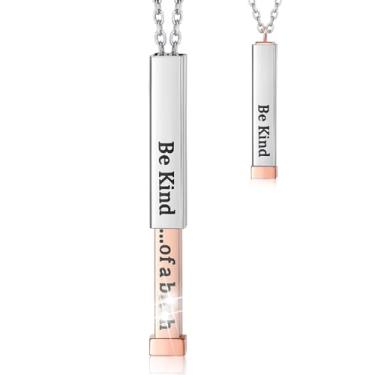 Imagem de Mic Tai Colar de aço inoxidável Be Kind of A B para mulheres - pingente de tubo quadrado com mensagem oculta - Colar de barra vertical com gravação 3D - Melhores amigas irmãs amizade joias presentes