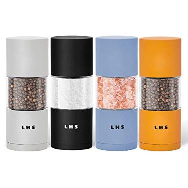 Imagem de LHS Conjunto de moedores de sal e pimenta premium, conjunto de saleiro e pimenteiro de aço inoxidável, moedor de pimenta recarregável e moedor de sal marinho com grossura ajustável para uso na cozinha – 11 cm (conjunto com 4)