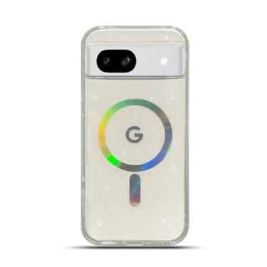 Imagem de Capa para Google Pixel 8A de 15,5 cm compatível com Magsafe Magnetic Bling Glitter Clear Shiny Holographic Laser Luxury Militar, grau militar, proteção à prova de choque, capa de telefone de acrílico