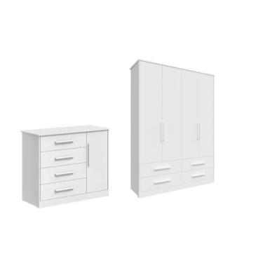 Imagem de Guarda Roupa e Cômoda Infantil Moveis Peroba Charlo LS MDF, Branco