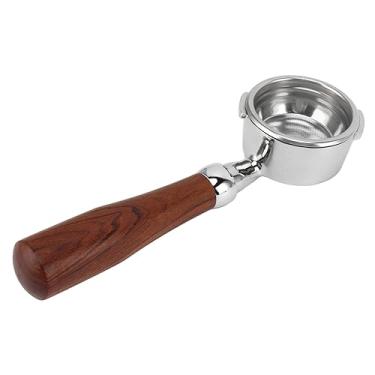 Imagem de Filtro portátil de aço inoxidável sem fundo para máquina de café, alça de orelha dupla, design sem fundo, calibre de 58 mm, para baristas profissionais (E Circle Rosewood)