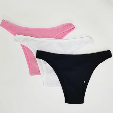 Imagem de Kit com 3 calcinhas tanga cotton delcotton 52343 preto/branco/rosa