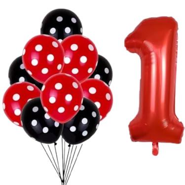 Imagem de Kit 31 Peças, Balões Látex Bexigas Bolinhas Branco Com Preto e Vermelho 9 Polegadas + Balão Número de 75 cm - Balão de Aniversário (Vermelho, 1)
