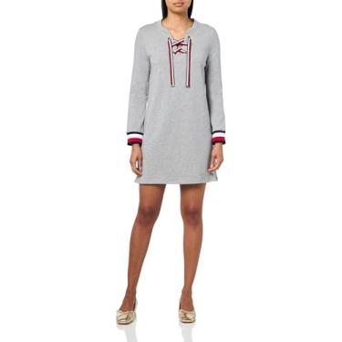 Imagem de Tommy Hilfiger Vestido feminino de manga comprida com cadarço, Cinza-pedra mesclada, P