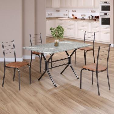 Imagem de Conjunto Sala De Jantar Mesa Retangular 100x60cm Tampo Granito Topázio 4 Cadeiras Rio C. Marrom - Mart Prata