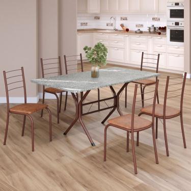 Imagem de Conjunto Sala De Jantar Mesa Retangular 140x75cm Tampo Granito Topázio 6 Cadeiras Rio Marrom