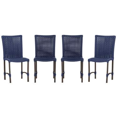 Imagem de 4 Cadeiras De Jantar Cannes De Alumínio Pintura Marrom Trama Azul