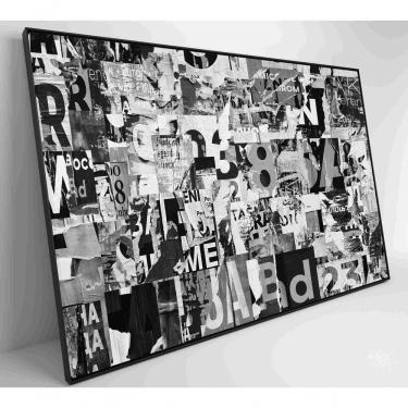 Imagem de Quadro Colagem De Letras Em Preto E Branco Medidas 60x40 Cm Impressão Vidro Acrílico