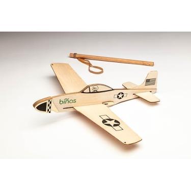 Imagem de P-51 Mustang Balsa Wood Historical WW2 Glider with 14 inch Wingspan and Slingshot