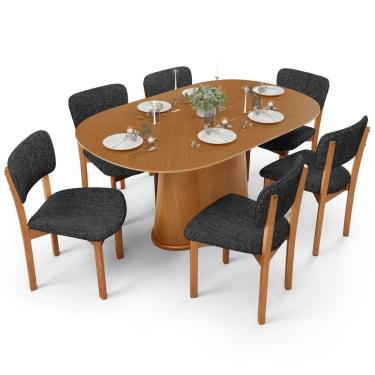 Imagem de Conjunto de Jantar Valência Dara 6 Lugares Tampo em MDF com Cadeiras em Linho Cinza 180...