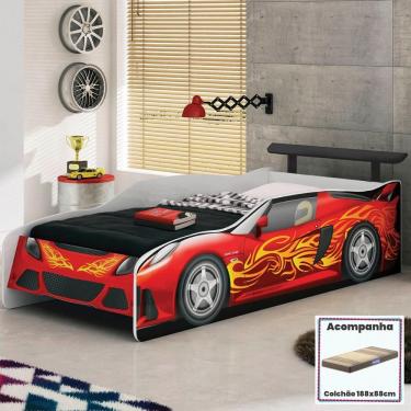 Imagem de Cama Quarto Carro Sport Car Infantil Com Colchão Preto/branco