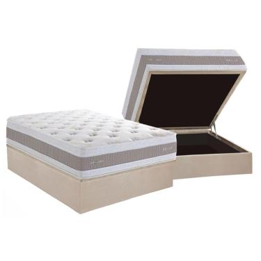 Imagem de Cama Box Baú Casal: Colchão Molas Ensacadas Herval Royals Sleep C1666 + Base Crc Suede Clean (138x188x35)