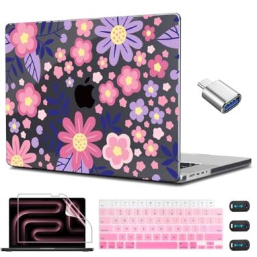 Imagem de CISSOOK Compatível com MacBook Pro 14 polegadas 2025 2024-2021 versão M4 M3 M2 M1 Chip A3112 A3185 A3401 A2918 A2992 A2779 A2442, capa rígida com protetor de tela, flores estilizadas
