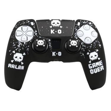 Imagem de Capa de controle de caveira Pixelated compatível com controle PS5/Playstation 5, capa protetora RALAN com alça de polegar personalizada