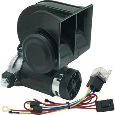 Imagem de NEOGET Buzina pneumática de 12 V alta, compacta de tom duplo com compressor e kit de chicote de relé, adequada para veículos de 12 V, caminhão, carro, motocicleta (preta)