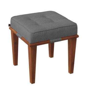Imagem de Pufe Decorativo Quadrado Base Madeira Dion - Due Decor, Linho Grafite