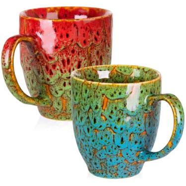 Imagem de Conjunto de 2 canecas de café grandes de cerâmica de 473 ml, xícaras modernas de porcelana com alças para cappuccino, latte e chá, conjunto de canecas presente para mulheres e homens, seguro para