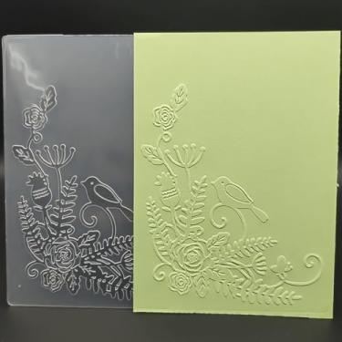Imagem de Pasta de plástico em relevo tamanho A6 padrão pássaro no ramo artesanato papel impressões texturizadas de plástico para fazer cartões scrapbooking
