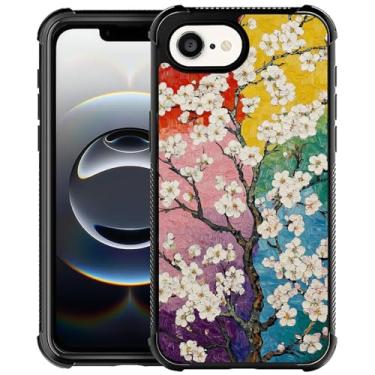 Imagem de CARLOCA Compatível com iPhone 16e Capa rígida para meninas e meninos, proteção à prova de choque, TPU antiderrapante, para iPhone 16e, estampa moderna, arco-íris, colorido, branco, cerejeira, árvore