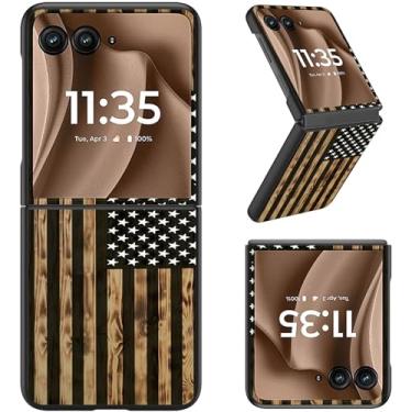 Imagem de RAUEDWDJS Capa para Moto Razr Plus 2024/Moto Razr 50 Ultra, capa flip fina rígida PC capa de corpo inteiro resistente à prova de choque, bandeira americana marrom