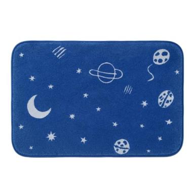 Imagem de Tapete Infantil Brilha no Escuro. Divertido, Antiderrapante, Pelúcia. Ideal p/Quarto de Criança (Azul Planetas)
