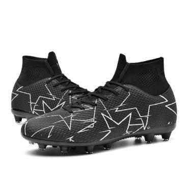 Imagem de Chuteiras de futebol unissex masculinas, branco/preto/azul FG/AG, cano alto, botas de futebol para jovens e treinamentos profissionais, Preto, 36