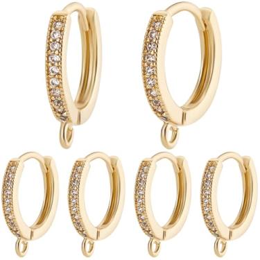 Imagem de Beebeecraft 1 caixa de brincos de argola de zircônia cúbica, 14 peças, banhado a ouro 18 K, latão redondo, puxador traseiro com laço horizontal para mulheres, presentes e fabricação de joias