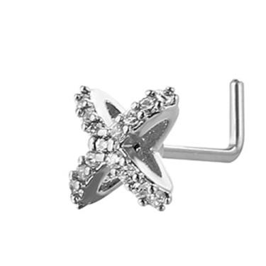 Imagem de Niaspi Anel de nariz cruzado de 20 g para mulheres de aço inoxidável em forma de L, strass de cristal, cruz, nariz, narina, piercing corporal, joia, 20G, Aço inoxidável Strass, Sem Pedra Preciosa