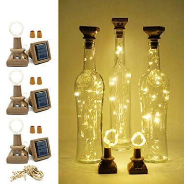 Imagem de LoveNite Luzes de garrafa de vinho movidas a energia solar com cortiça, pacote com 6, 20 fios de cobre prateados em formato de cortiça de LED, mini cordão de luzes coloridas para DIY, festa, Natal