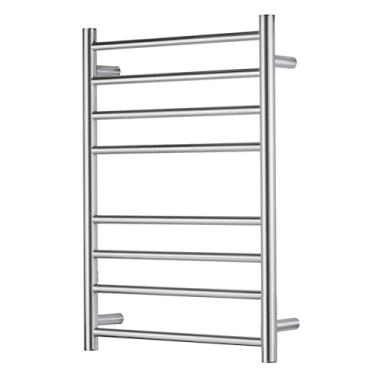 Imagem de SHARNDY Aquecedor de toalhas cromado polido para banheiro suporte de secagem montado na parede toalheiro elétrico de aço inoxidável redondo 8 barras aquecedor de toalha de banho 70 x 50 x 11 cm