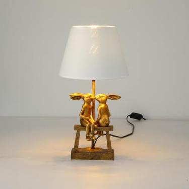 Imagem de LAZHUG Abajur de coelho beijando, abajur de mesa de coelho dourado de resina H16ins, luz noturna de coelhinho para quarto, luminária de mesa de cabeceira com eficiência energética, como presente para