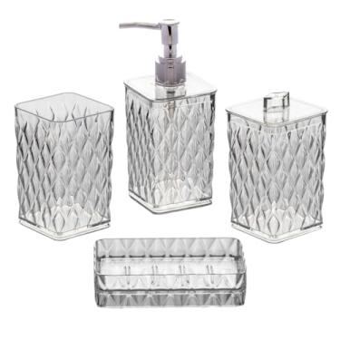 Imagem de Kit De Banheiro Lavabo Glamour Crystal Ambar Plasútil Decoração Organizador Dispenser Saboneteira (Glamour Cristal)